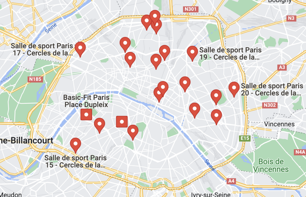 Paris Map - Gym - Cercles de la Forme